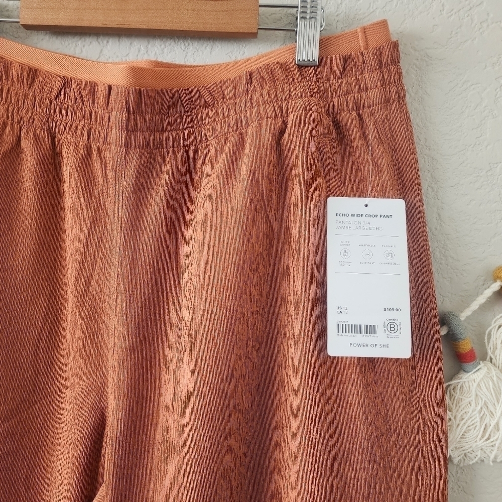 Athleta Echo Wide Leg Crop Pant Jambe Orange Breathable Pull On Packable NWT 12 - Picture 7 of 12